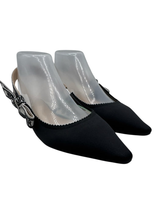 Christian Dior Shoe Size 38D Black & White Leather & Textile Pointed Toe Flats Black & White / 38D