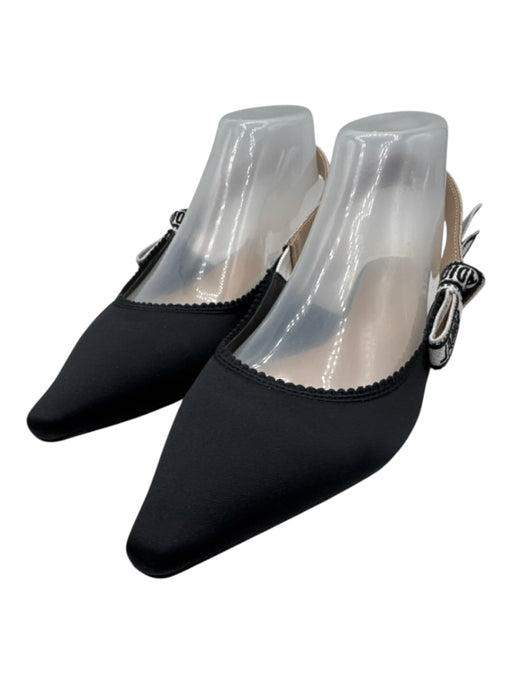 Christian Dior Shoe Size 38D Black & White Leather & Textile Pointed Toe Flats Black & White / 38D