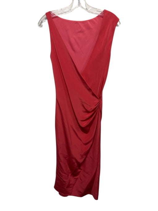 Vera Wang Size 8 Coral Orange Silk Sleeveless Ruched Satin Midi Dress Coral Orange / 8