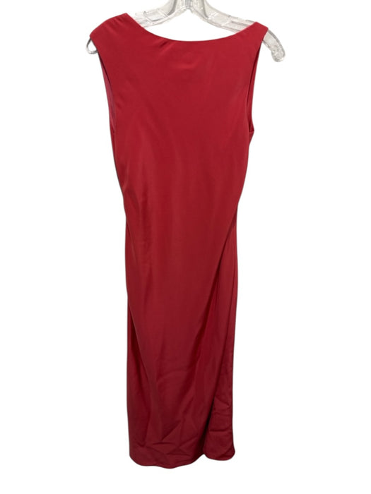 Vera Wang Size 8 Coral Orange Silk Sleeveless Ruched Satin Midi Dress Coral Orange / 8