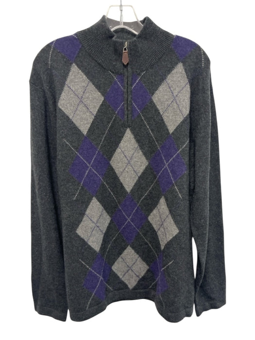 Ethan Pierce Size XL Gray & Purple 2 PLY cashmere High Neck Argyle Sweater Gray & Purple / XL