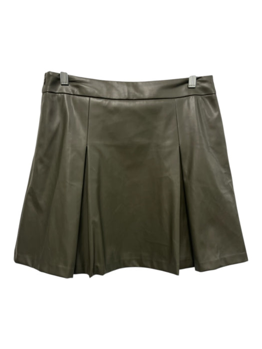 Hyacinth House Size M Olive Green Polyurethane Pleather Side Zip Pleated Skirt Olive Green / M