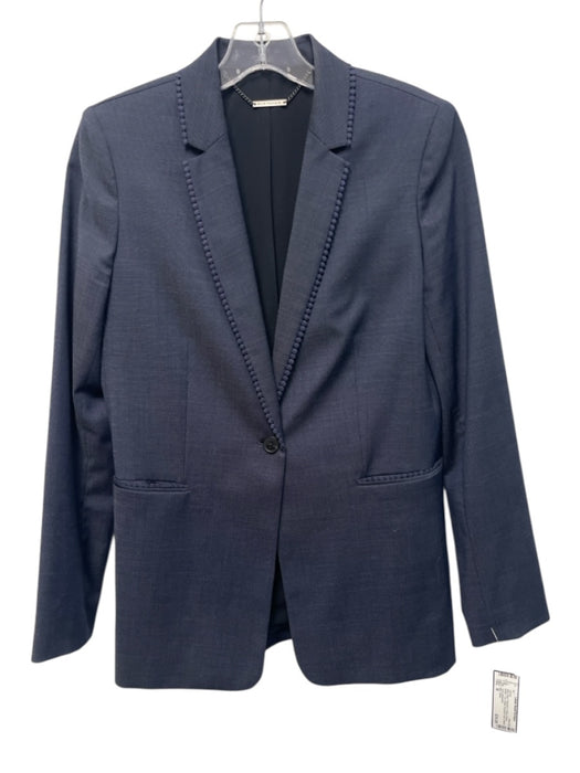 Elie Tahari Size M Navy Blue Polyester & Wool Single Button Trim Detail Jacket Navy Blue / M