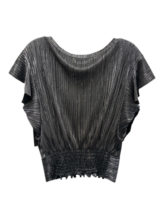 Ramy Brook Size M Silver Polyester Metallic Ruffle Cap Sleeve Knot Detail Top Silver / M