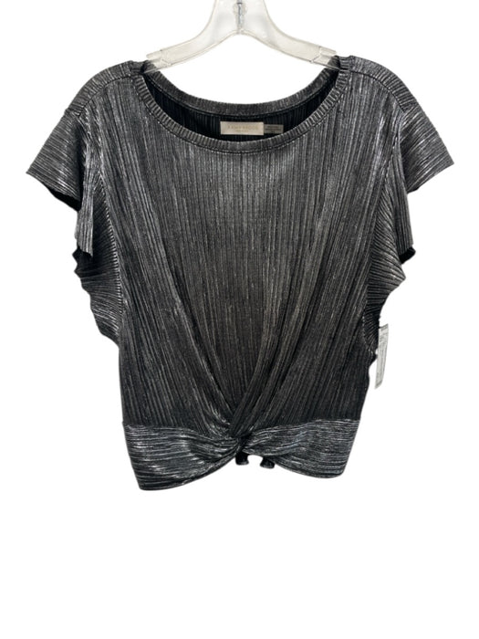 Ramy Brook Size M Silver Polyester Metallic Ruffle Cap Sleeve Knot Detail Top Silver / M
