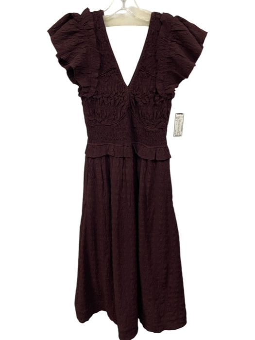 Sea New York Size S Eggplant Purple Polyester Ruffle Cap Sleeve smocked Dress Eggplant Purple / S