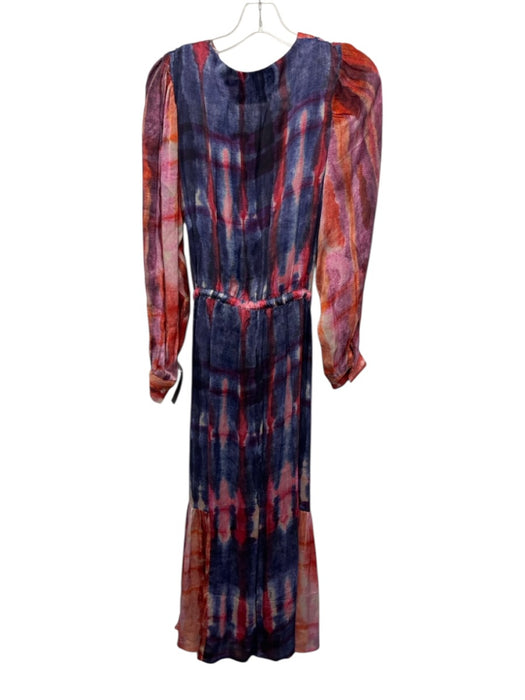 Chufy Size S Blue, Pink, Orange Cupro Long Sleeve Tie Dye Buttons Midi Dress Blue, Pink, Orange / S