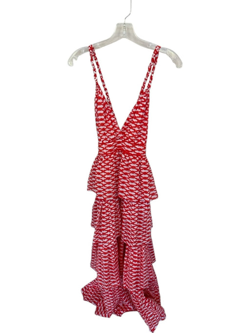 Ro's Garden Size M Red & White Cotton Braided Strap Tiered Racerback Maxi Dress Red & White / M