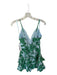 Aqua Size S Blue & Green Linen & Rayon Spaghetti Strap Botanical Back Zip Dress Blue & Green / S