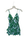 Aqua Size S Blue & Green Linen & Rayon Spaghetti Strap Botanical Back Zip Dress Blue & Green / S