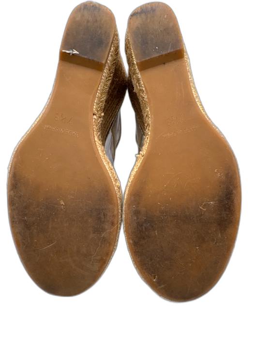 Tory Burch Shoe Size 7.5 Beige & Brown Canvas Criss Cross Ankle Strap Wedges Beige & Brown / 7.5