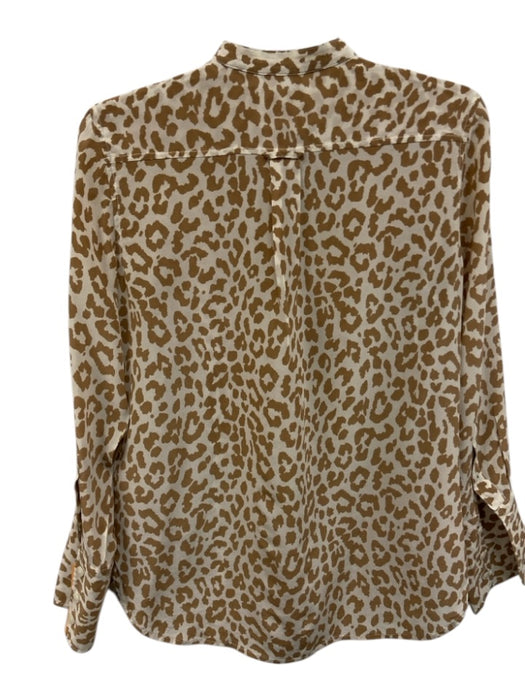 J. Crew Size 2 Beige & White Silk Long Sleeve Leapord print Button Up Top Beige & White / 2