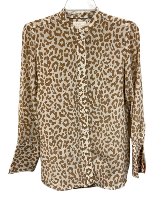 J. Crew Size 2 Beige & White Silk Long Sleeve Leapord print Button Up Top Beige & White / 2