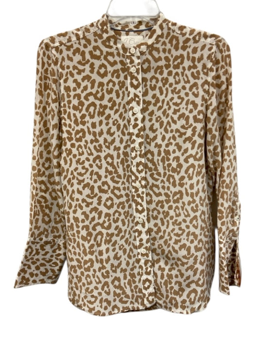 J. Crew Size 2 Beige & White Silk Long Sleeve Leapord print Button Up Top Beige & White / 2