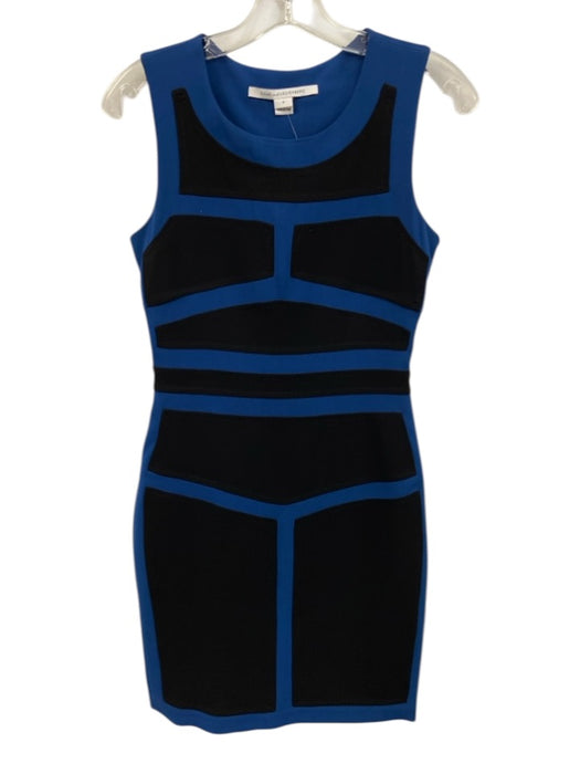 Diane Von Furstenberg Size 2 Blue & Black Triacetate Blend Sleeveless Knee Dress Blue & Black / 2
