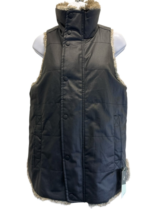 Tuckernuck Size XS Black, Gray, Brown Cotton & Poly Faux Fur Reversible Vest Black, Gray, Brown / XS