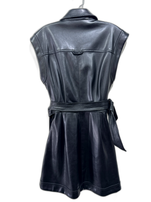 Simkhai Size 4 Black PU Leather Contrast Stitch Half Button Patch Pockets Dress Black / 4