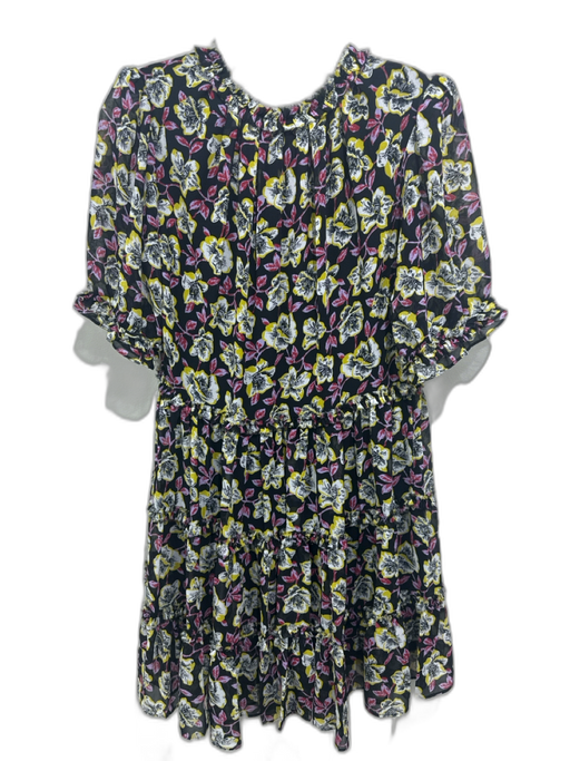 Cinq a Sept Size 4 Black, Yellow & Pink Polyester Floral Short Sleeve Dress Black, Yellow & Pink / 4