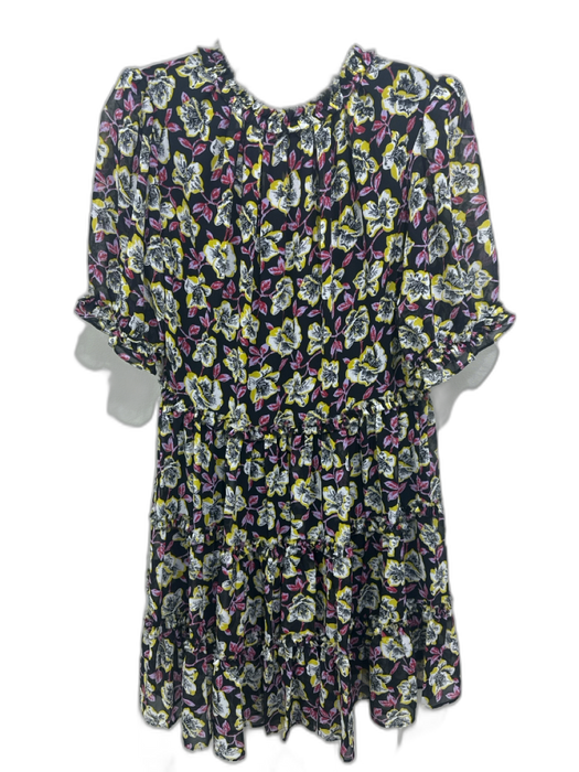 Cinq a Sept Size 4 Black, Yellow & Pink Polyester Floral Short Sleeve Dress Black, Yellow & Pink / 4
