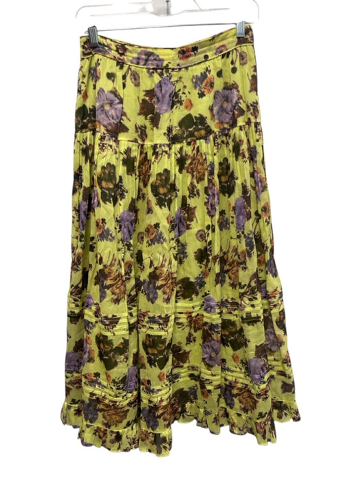 Ulla Johnson Size 4 Yellow, Purple & Blue Silk & Cotton Side Zip Floral Pants Yellow, Purple & Blue / 4