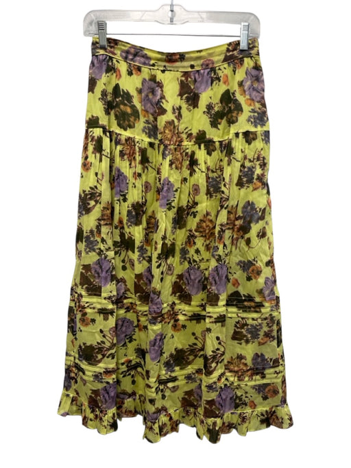 Ulla Johnson Size 4 Yellow, Purple & Blue Silk & Cotton Side Zip Floral Pants Yellow, Purple & Blue / 4