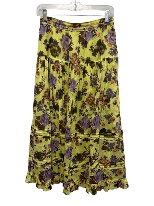 Ulla Johnson Size 4 Yellow, Purple & Blue Silk & Cotton Side Zip Floral Pants Yellow, Purple & Blue / 4