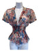 Chanel Size 2 Pink, Blue & Multi Silk Chiffon Floral Short Sleeve Top Pink, Blue & Multi / 2