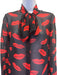 Saint Laurent Size 38 Black & Red Silk Chiffon Lips Long Sleeve Semi Sheer Top Black & Red / 38