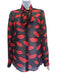 Saint Laurent Size 38 Black & Red Silk Chiffon Lips Long Sleeve Semi Sheer Top Black & Red / 38