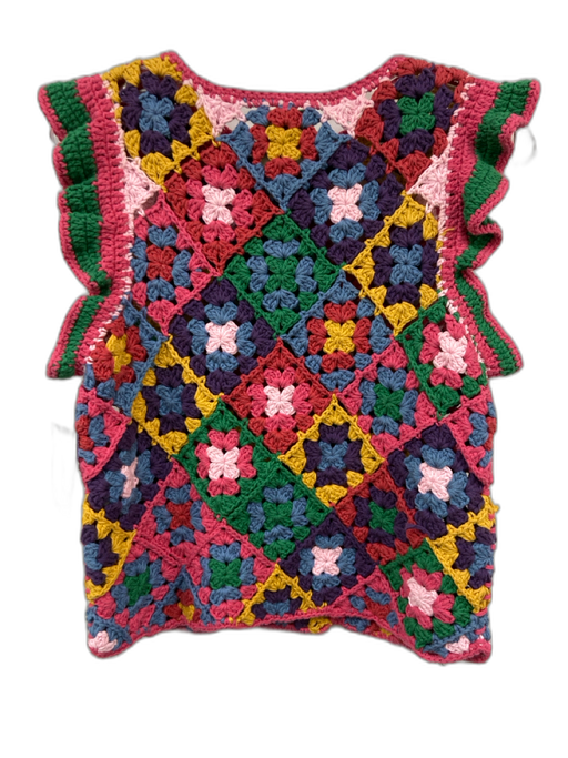 Farm Rio Size M Pink & Multi Cotton Cap Sleeve Knit Granny Square Top Pink & Multi / M