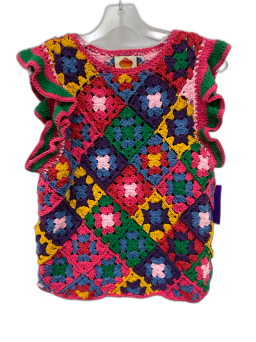 Farm Rio Size M Pink & Multi Cotton Cap Sleeve Knit Granny Square Top Pink & Multi / M