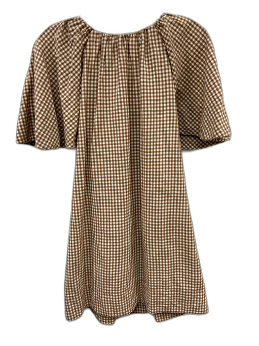 Tuckernuck Size S Brown & White Cotton Gingham Short Sleeve Knee Length Dress Brown & White / S