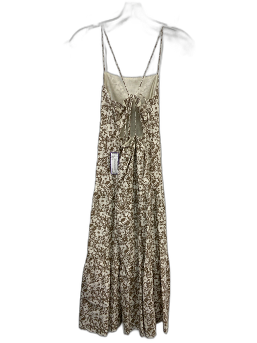 Rails Size S White & Brown Cotton Sleeveless Open Back Below Knee Floral Dress White & Brown / S