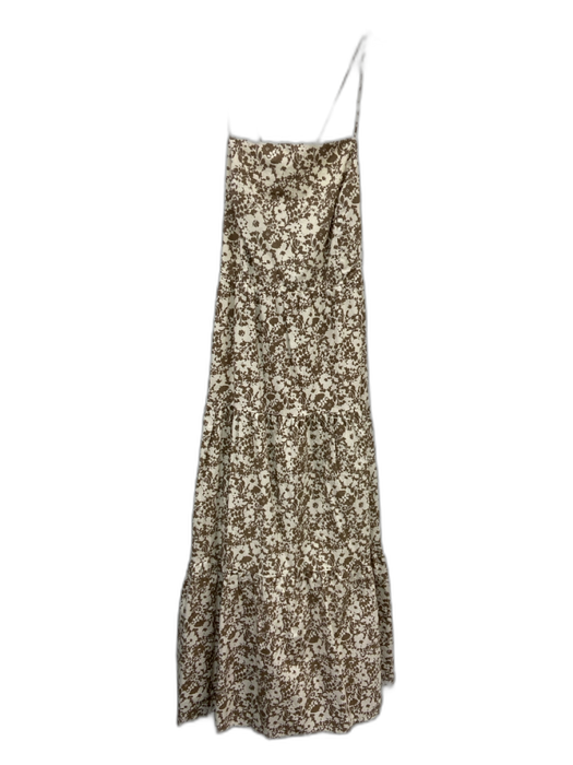 Rails Size S White & Brown Cotton Sleeveless Open Back Below Knee Floral Dress White & Brown / S