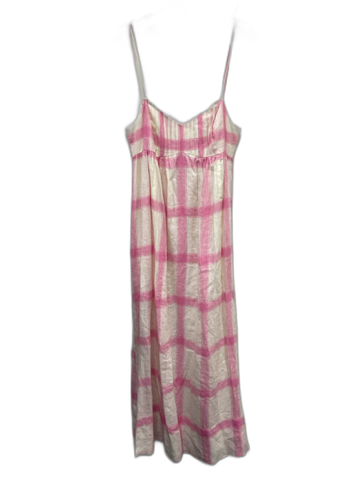 Maeve Size S Pink & White Linen Plaid Pleats Sleeveless Midi Dress Pink & White / S