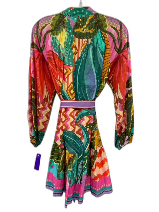 Antonio Melani Size 4 Green, Purple, Multi Cotton Long Sleeve Buttons Dress Green, Purple, Multi / 4
