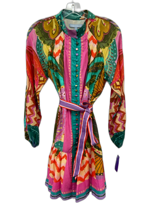 Antonio Melani Size 4 Green, Purple, Multi Cotton Long Sleeve Buttons Dress Green, Purple, Multi / 4