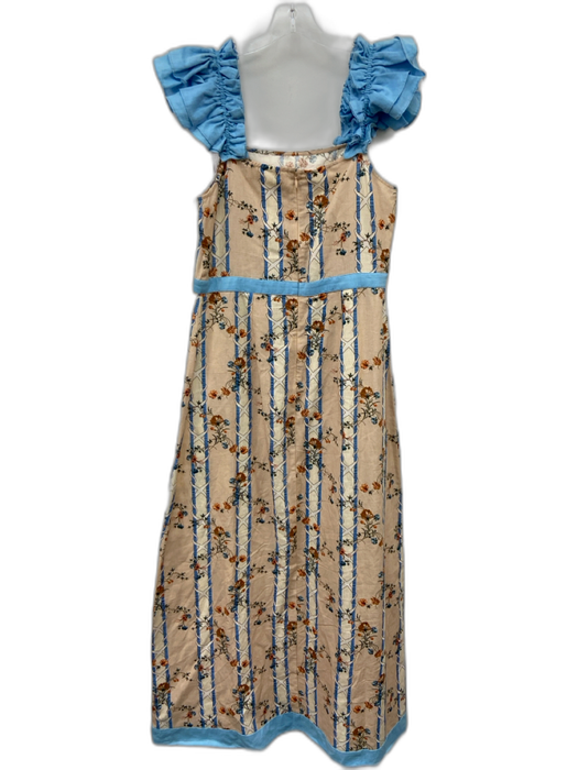 Anna Cate Size S Beige, Blue, & Multi Cotton & Linen Floral Sleeveless Dress Beige, Blue, & Multi / S