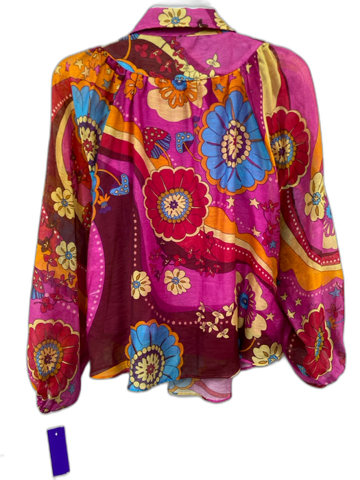 Ciebon Size XS Purple & Multi Tencel Blend Long Sleeve Embroidered Graphics Top Purple & Multi / XS