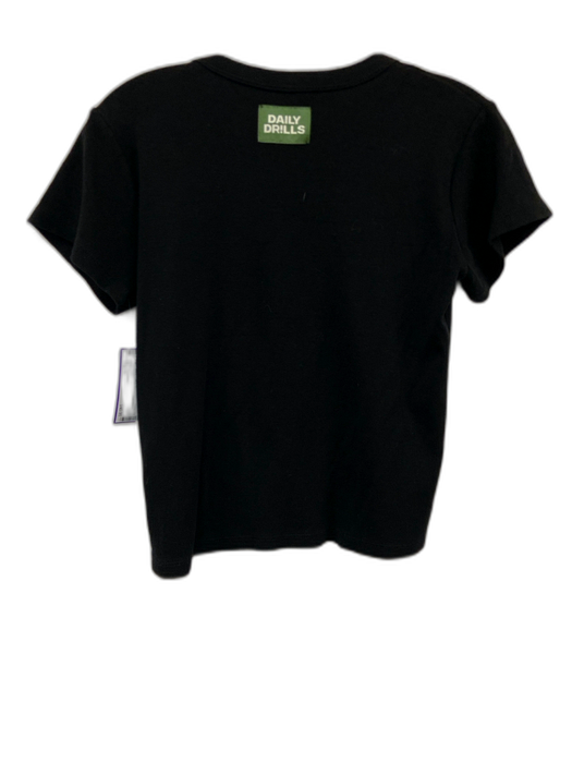 Daily Drills Size S Black Cotton Ribbed Short Sleeve Top Black / S