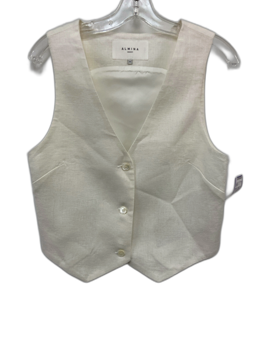Almina Size S White Linen 3 Button Textured Vest White / S