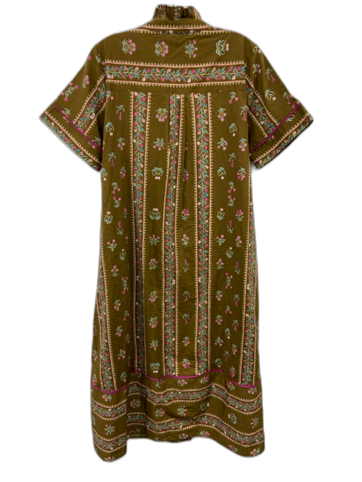 Entro Size S brown, purple, multi Cotton Short Sleeve Button Up Midi Dress brown, purple, multi / S