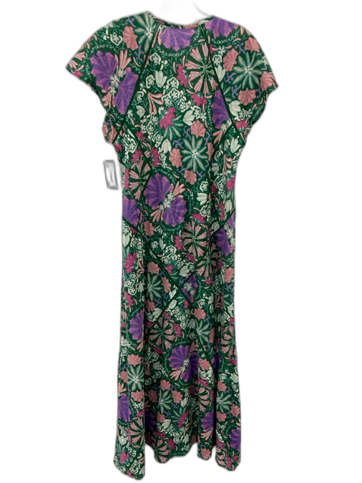 Olivaceous Size L Green, Purple, White Cotton Short Sleeve Floral Midi Dress Green, Purple, White / L
