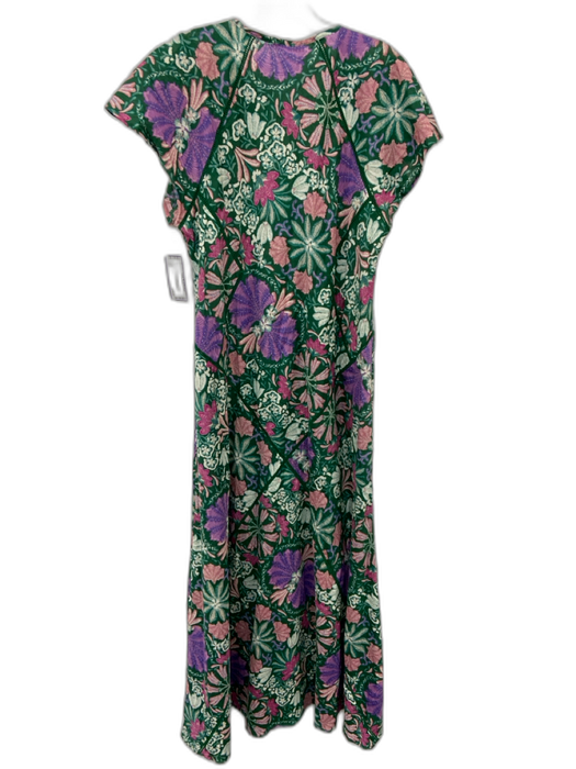 Olivaceous Size L Green, Purple, White Cotton Short Sleeve Floral Midi Dress Green, Purple, White / L
