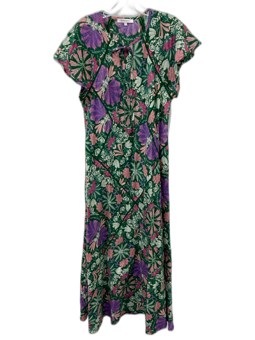 Olivaceous Size L Green, Purple, White Cotton Short Sleeve Floral Midi Dress Green, Purple, White / L