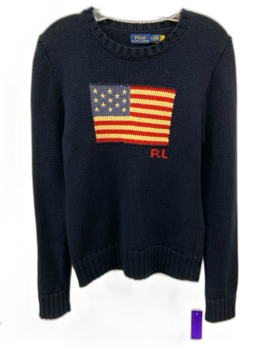 Ralph Lauren Size M Navy & Multi Cotton Long Sleeve Knit American Flag Sweater Navy & Multi / M
