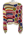 Farm Rio Size M White & Multi Cotton High Neck Knit Long Sleeve Crop Sweater White & Multi / M