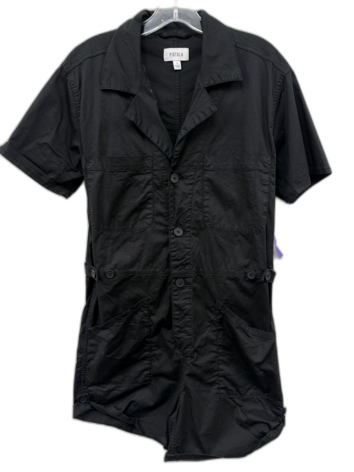 Pistola Size S Black Cotton Short Sleeve Button Up Pockets Romper Black / S