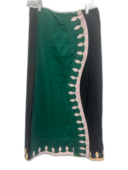 Anna Cate Size S Green, Black, White Cotton & Linen Back Zip Maxi Skirt Green, Black, White / S