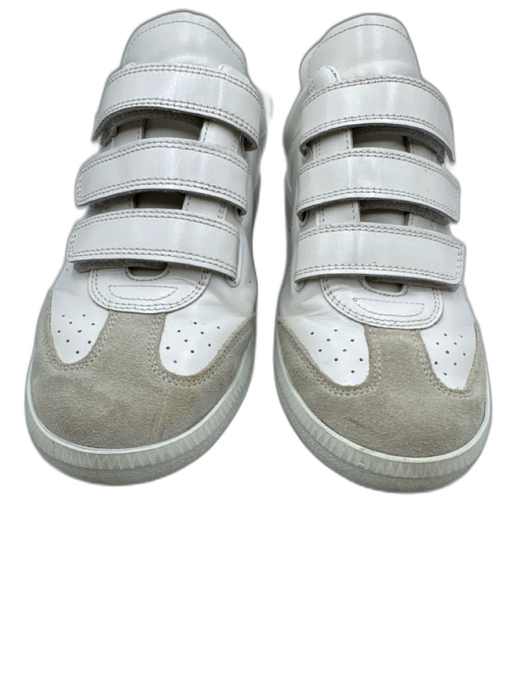 Isabel Marant White & Gray Leather Suede Detail Velcro Straps Low Top Sneakers White & Gray